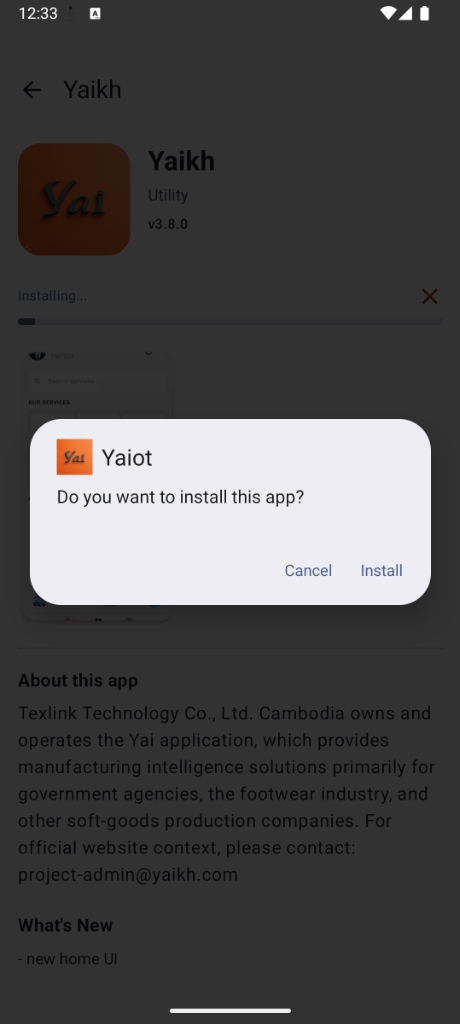 Install Confirmation Dialog